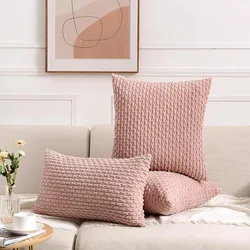 Pink Pillow Covers Decorative Throw Pillow Cover 18x18Inch for Couch Bed Living Room Soft Corduroy Striped Square Cushion Covers