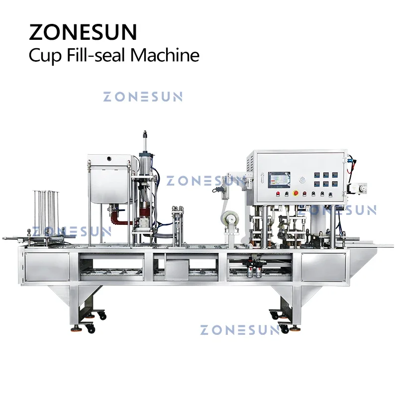 ZONESUN Mesin Penyegel Cangkir Pengisi Pemanas Cair Pompa Piston Otomatis Produksi Kemasan Makanan Jelly Lilin Parafin ZS-AFS01