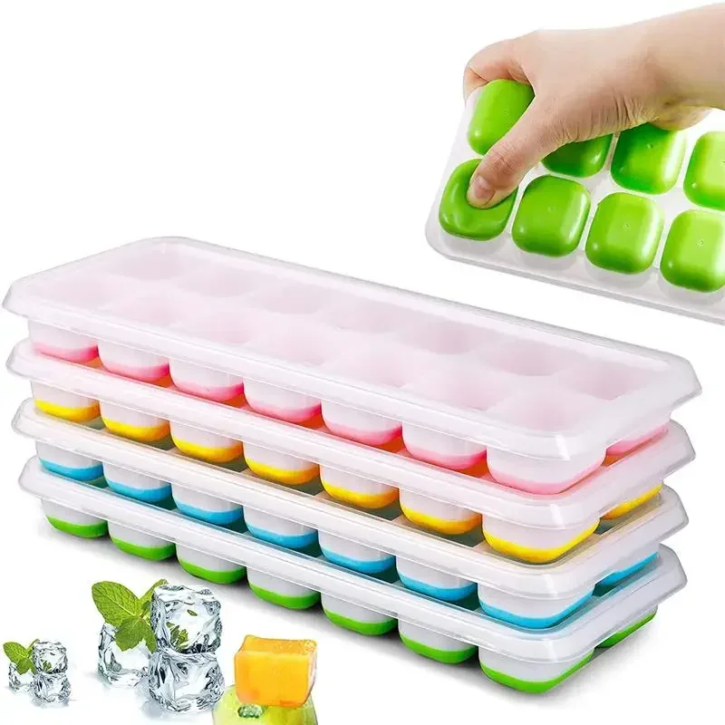 

2/4pcs 14 Grids Ice Cube Trays Fruit Ice Maker Reusable Silicone Ice Cube Mold Lids for Home Kitchen Tools Suitable Freezer