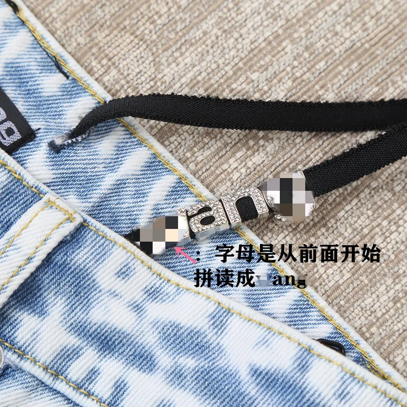 [zoci] Autumn Wang New Style Jeans, Female Sexy Suspender, Rhinestone Splicing, Two-piece Straight Leg Pants, Spicy Girl