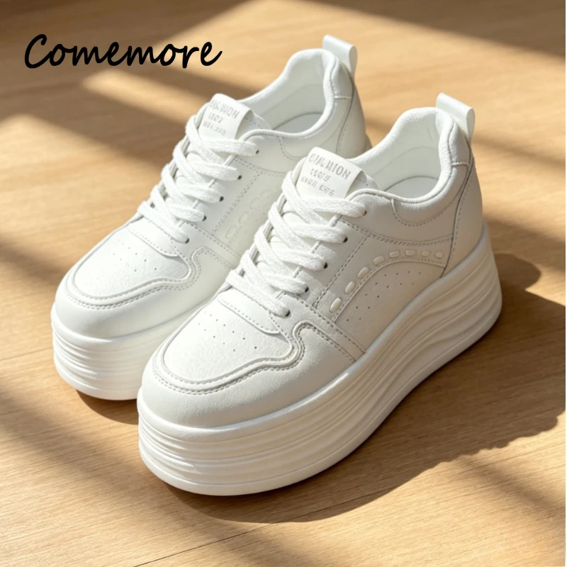 

Comemore Women 8CM Platform Sneakers Simple Fashion Design Shoes Lace Up Casual Comfort Trend Outdoor High Quality Footwears