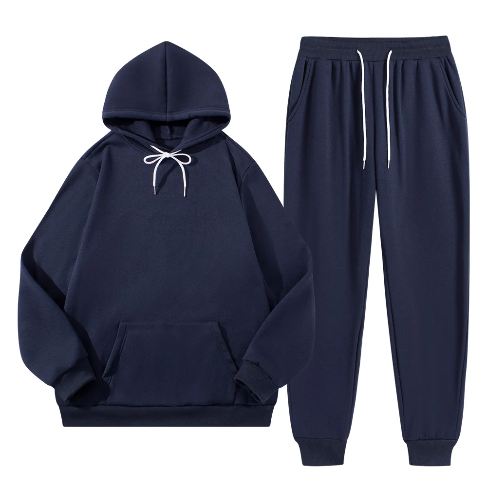 2024 Men's New Autumn And Winter Solid Color Hoodie + Pants Two-Piece Women's Fashion Casual Sports Clothing Size S-2XL