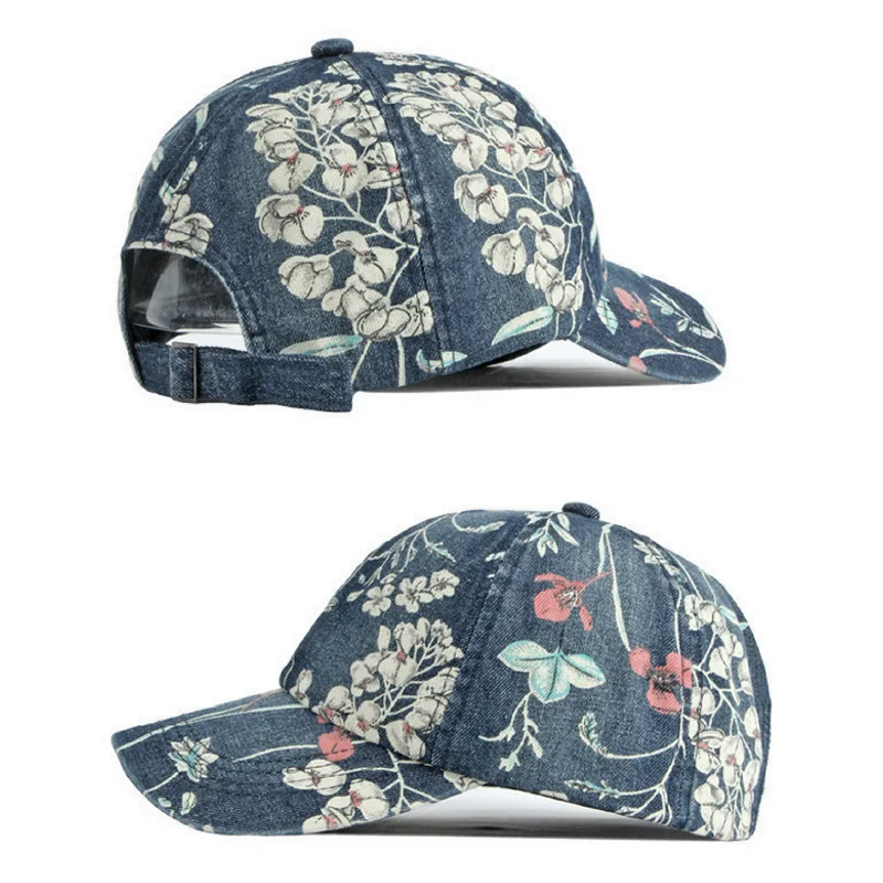 CLIMATE Floral Denim Baseball Cap Hat Women Fashion Flower Caps Denim Jeans Women Wear Cap Women Cool Hat Caps for Women Girls