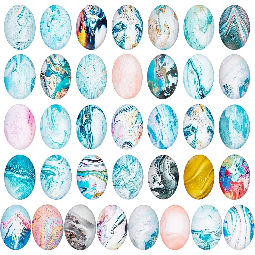 40pcs Oval Glass Cabochons 25x18mm Marble Photo Glass Cabochon Mosaic Tiles Cabochons Dome Gems for Photo Cameo Pendant