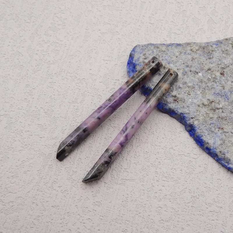 Natural Stone Charoite Long Dangle Gemstone Earring Beads,Fashion Jewelry Earrings Accessories For Women 50x4x4mm 5g