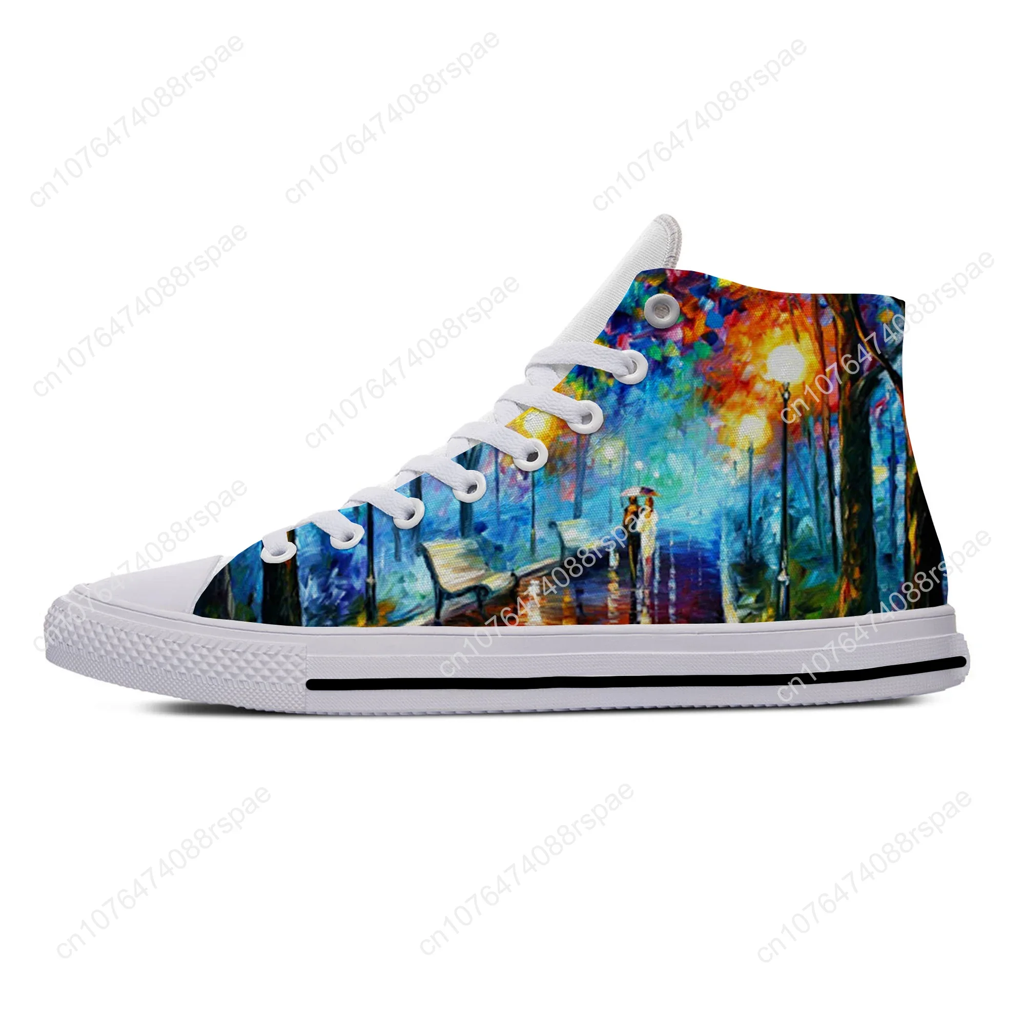 Van Gogh Olieverfschilderij Esthetische Sterrennacht Coole Casual Stoffen Schoenen Hoge Top Lichtgewicht Ademende 3d Print Dames Sneakers