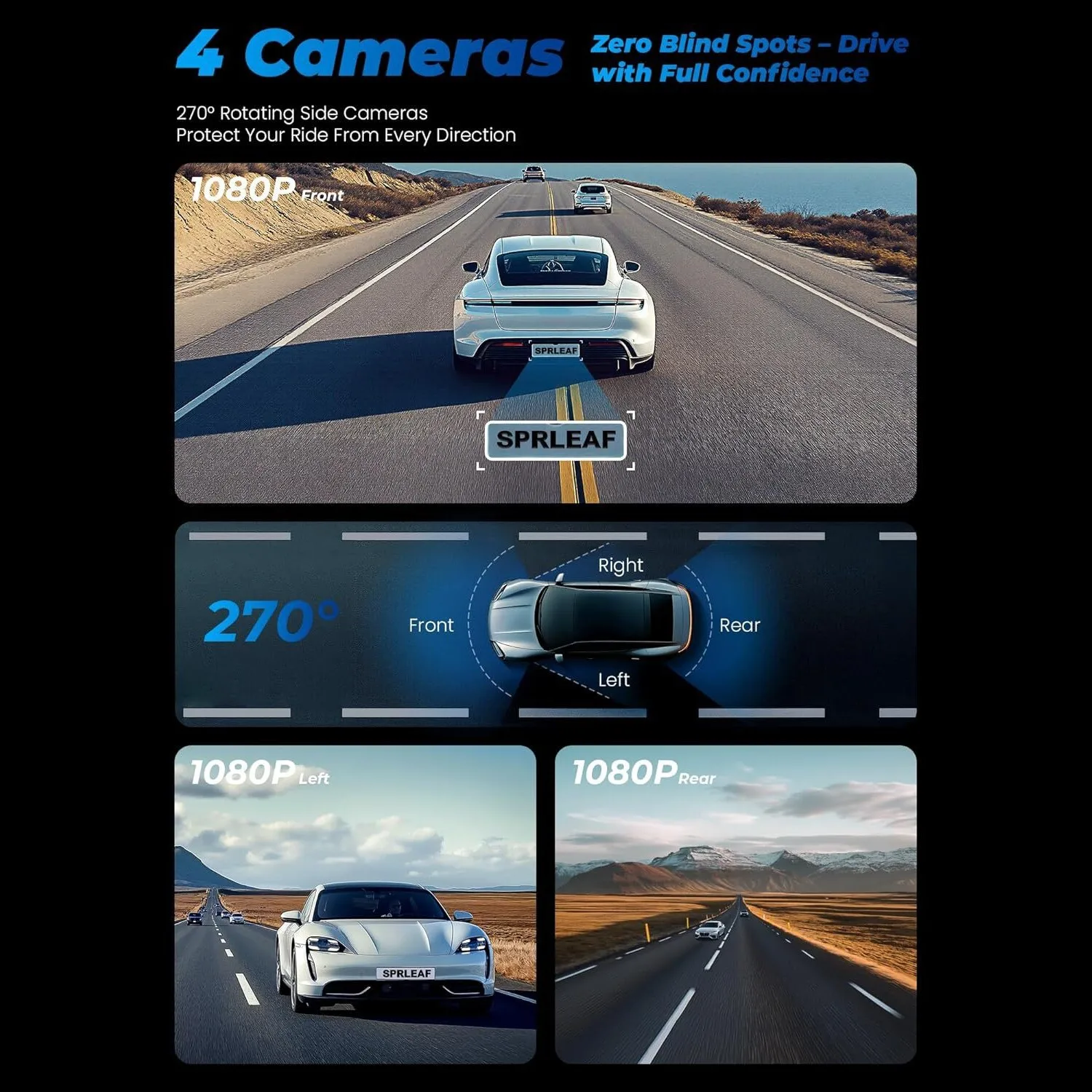 4 Channel Dash Cam Full HD 1080P DVR 360 Degree IR Night Vision Motion Detection GPS Tracking WiFi 24H Radar Parking Protection