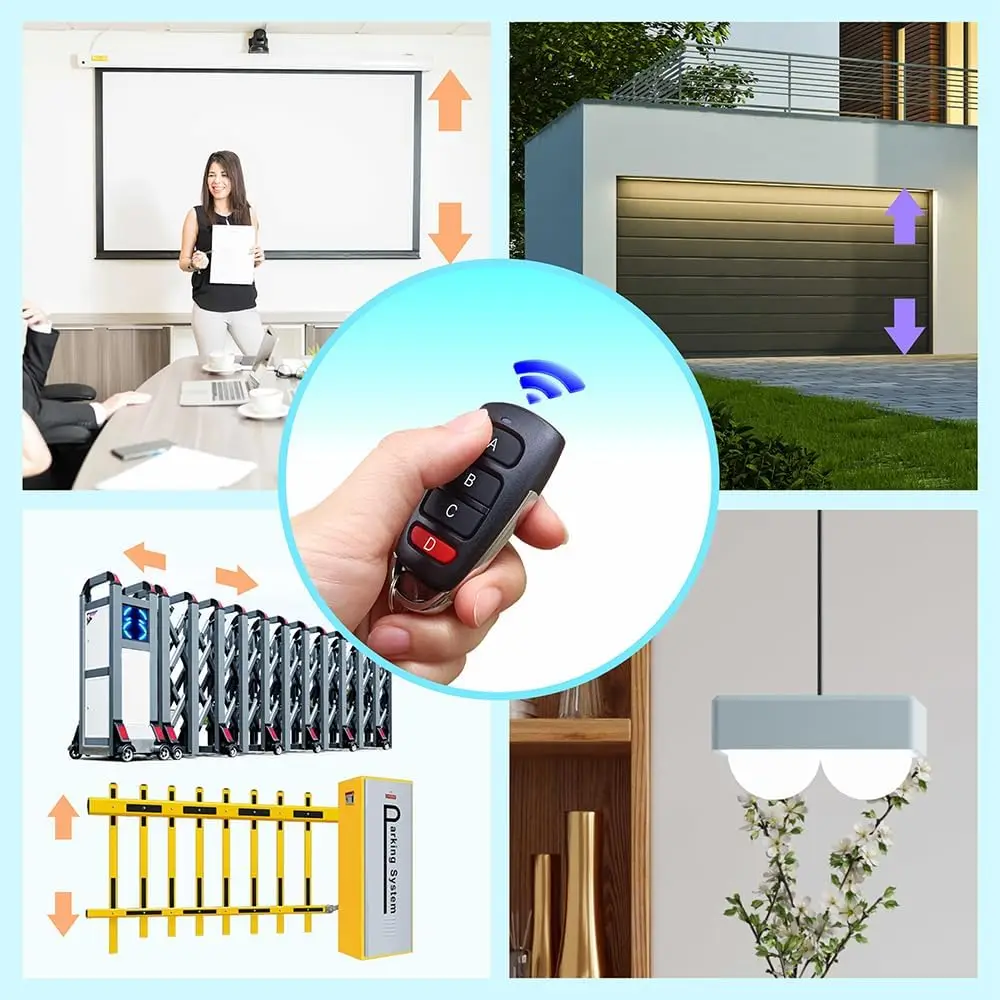 433MHz 4CH AC 220V Remote Control Relay Switch, Universal Wireless Transmitter Receiver Module for Garage Door & Electric Gate