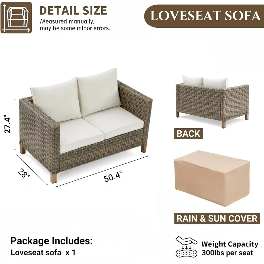 Rattan PE Wicker Loveseat Sofa, All Weather 2 Seater Patio Sofa w/Cushions, Loveseat Couch Outdoor Furniture for Backyard