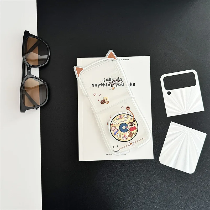 Funda de teléfono con orejas de gato para Samsung Galaxy Z Flip 6, 5, 4, 3, cubierta trasera protectora para ZFlip4, ZFlip5, ZFlip6