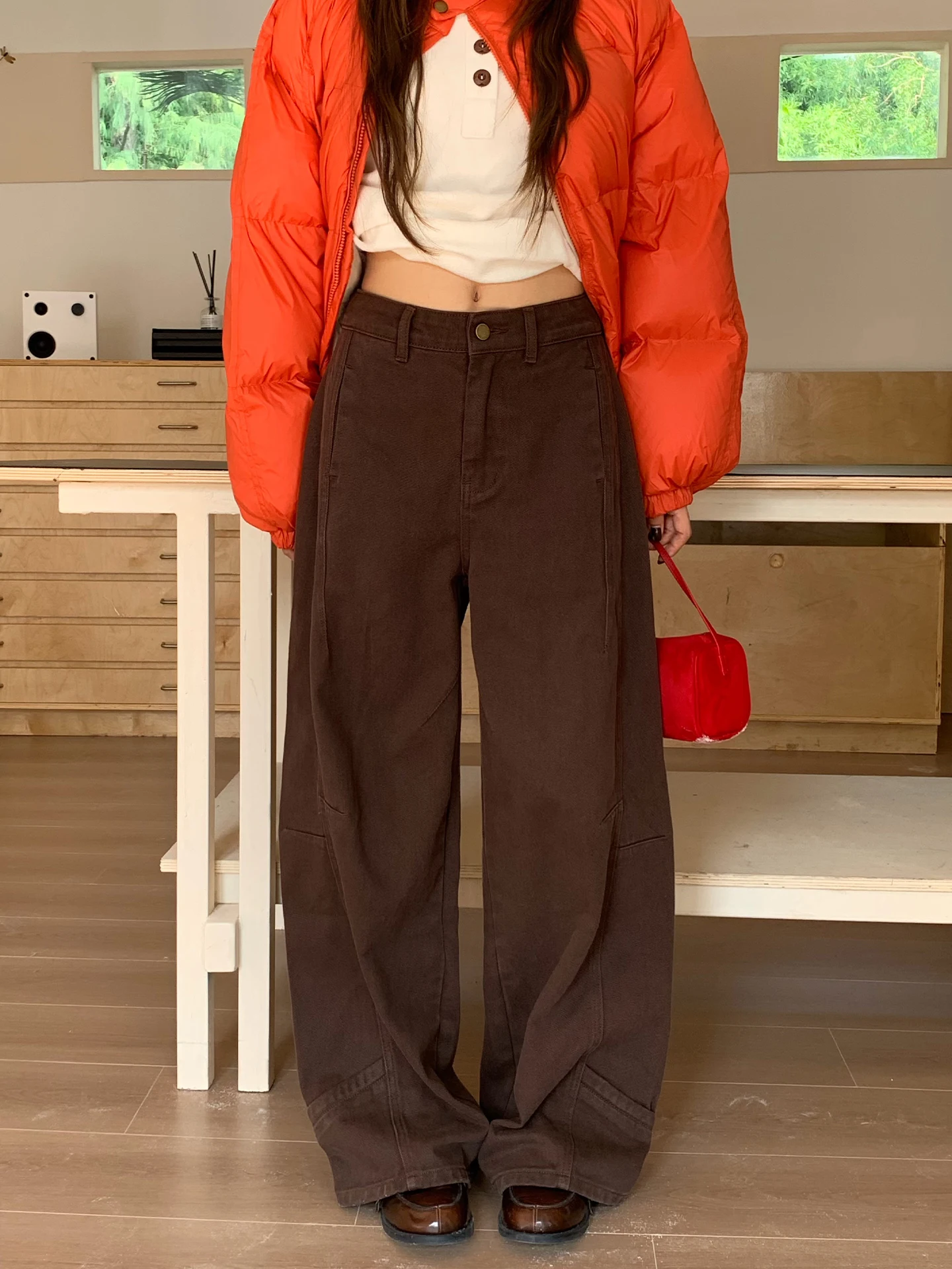 

ZHISILAO New Vintage Tapered Jeans Women Casual Chic Y2K Brown High Waist Straight Denim Pants Streetwear 2025