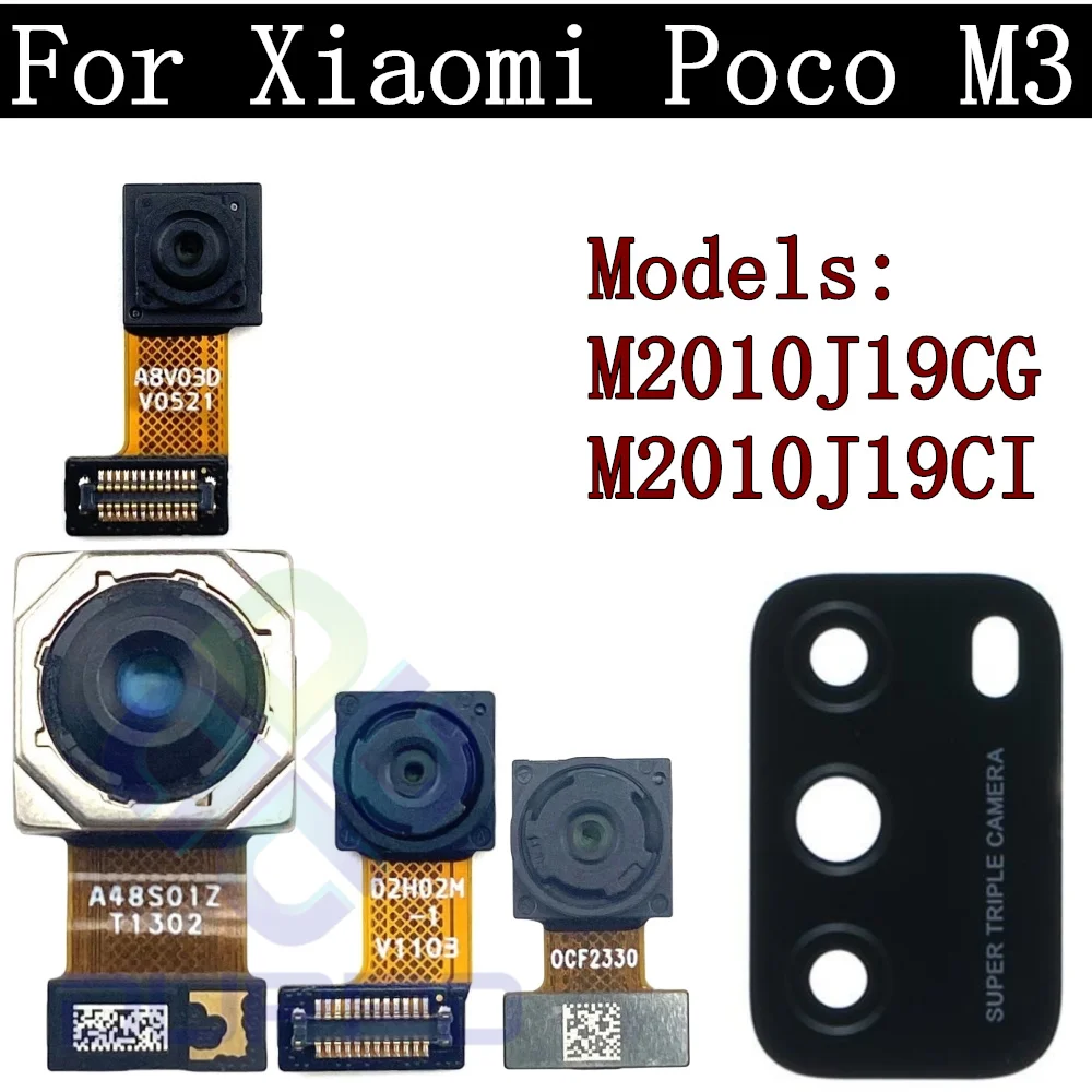 Front Rear Camera Flex Cable For Xiaomi Poco M3 PocoM3 Small Frontal Selfie Back Facing Main Camera Glass Lens Spare