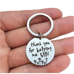 Metal Teacher Keychain Engraved Thank You For Helping Grow Keyring Jewelry For Teacher's Day Gift