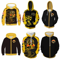 Anime KOF Cobra Kai Hoodie Cosplay Costume Taekwondo Karate Kids Adult Jacket Zipper Hoodie Sweatshirt Men Women Sports Coat