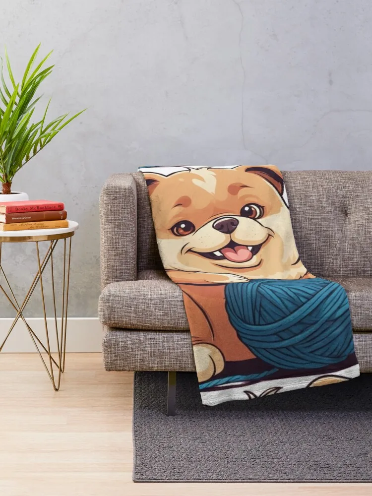 Adorable Chubby Dog Illustration - Cute and Playful Design Throw Blanket Tourist Travel Thermal Furry Blankets