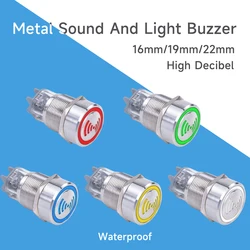 Metal sound and light buzzer 16mm 19mm 22mm intermittent flashing LED light intermittent active alarm 12V 24V waterproof