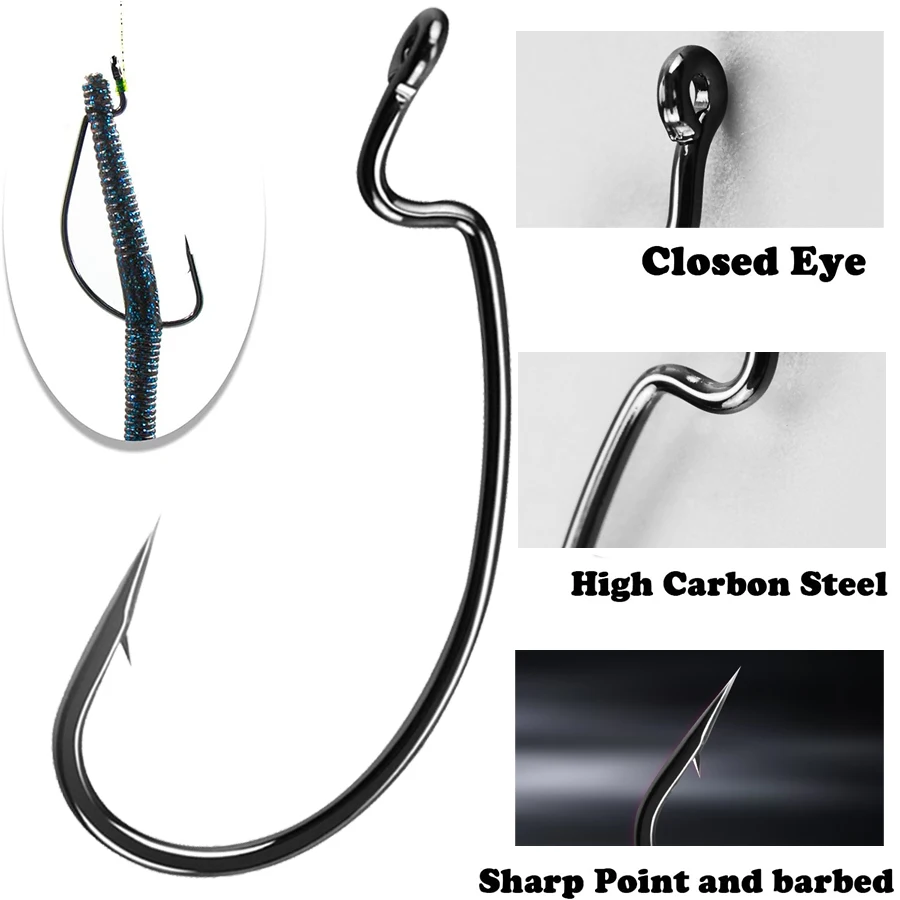 Bass Fishing Worm Hooks 20pcs Offset Fishing Hooks Bass High Carbon Steel Worm Bait Hooks Jig Fish Hooks for Trout Saltwater