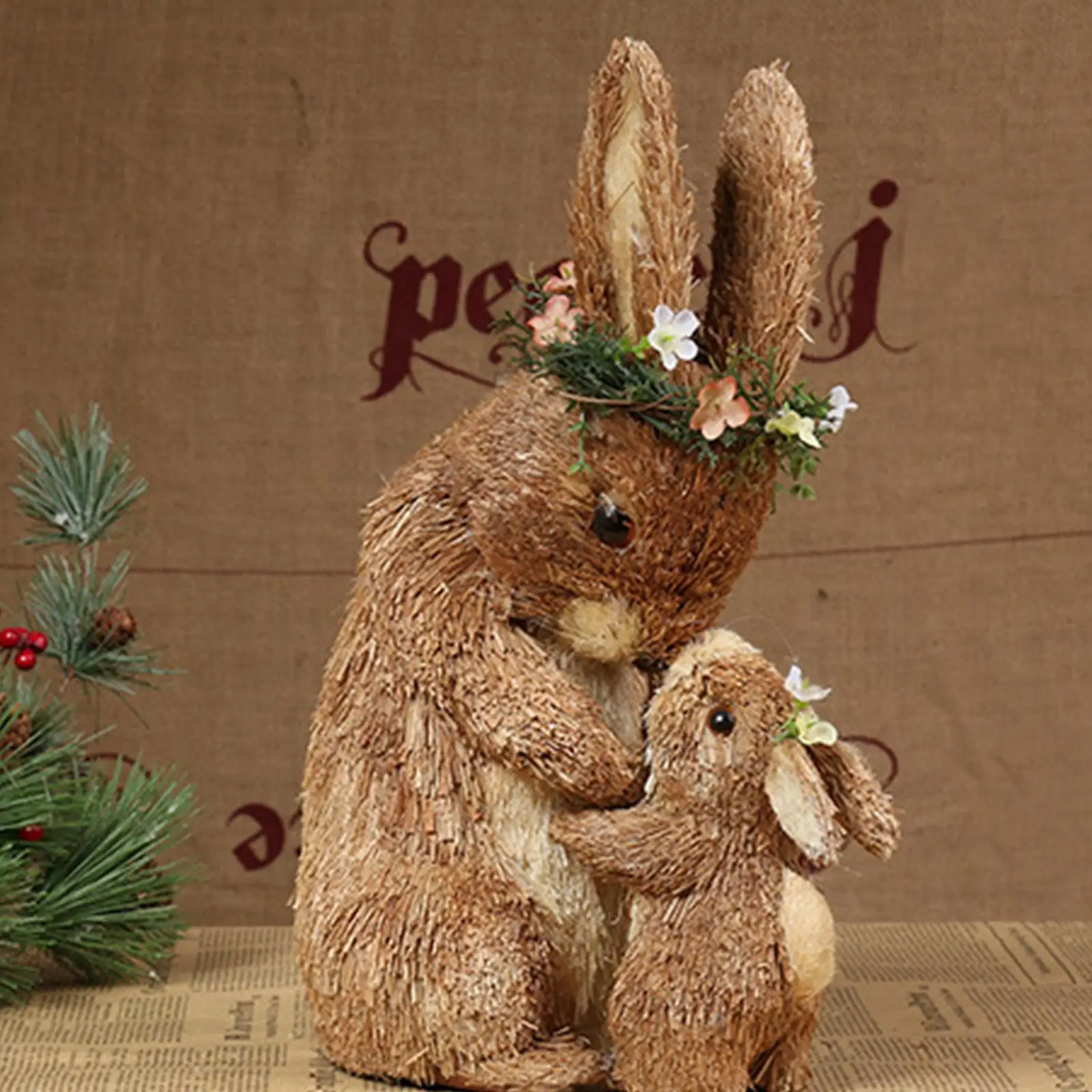 Lovely Straw Easter Rabbit, Bunny Figurine, Standing Animal Crafts for , Garden Decoration, Photography Props, Adorn