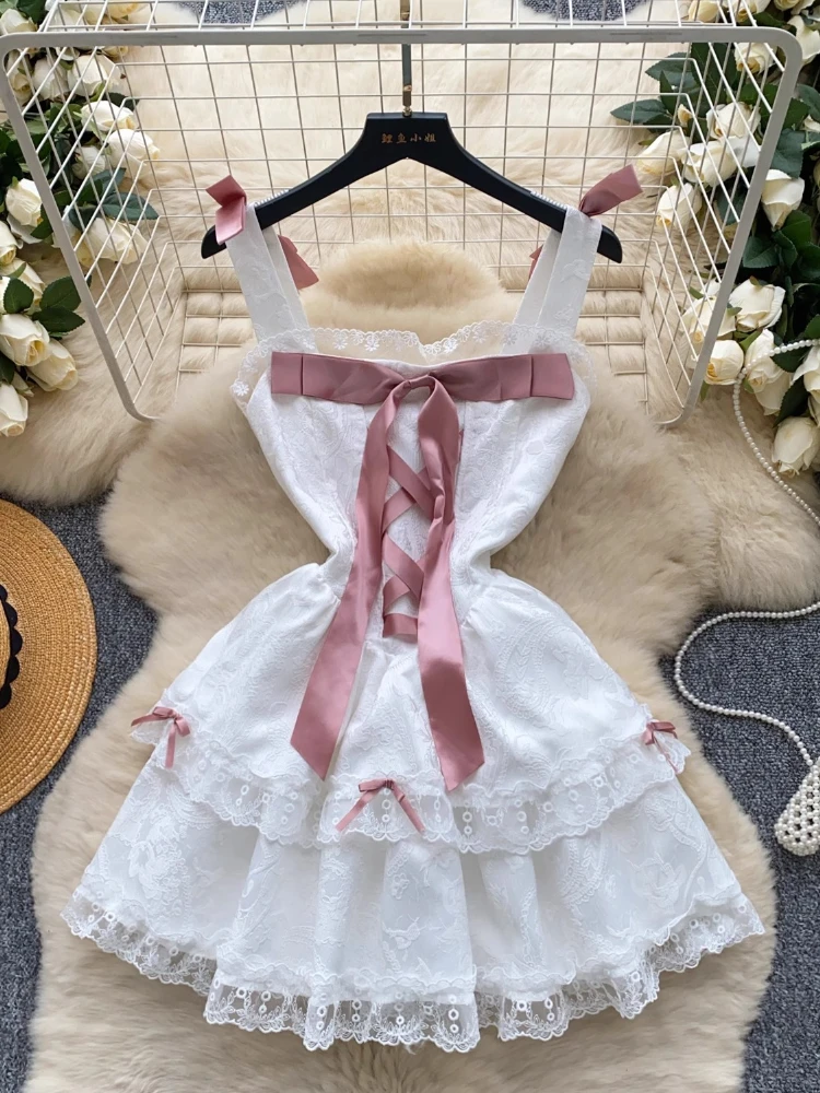 2025 Japanese Kawaii Lolita Short Dress Bows Lace Tiered Cake Design Sweetheart Neckline Ribbon Party Dress Cute Casual Clothing - AliExpress 200000345 2025 Japanese Kawaii Lolita Short Dress Bows Lace Tiered Cake Design Sweetheart Neckline Ribbon Party Dress Cute Casual Clothing - AliExpress 200000345