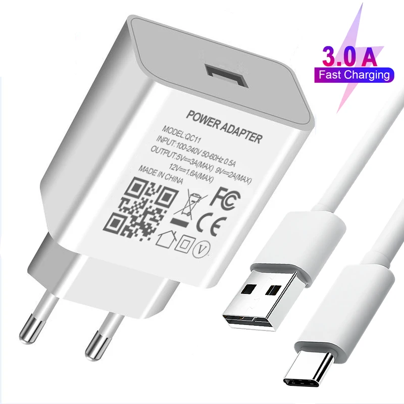 

5V3A 9V2A Fast Charger Adaptor Type-C Cable For Huawei P Smart Plus 2021 Y9A Y7A 2020 Honor 10X 9X lite Wall Plug Fast Charger