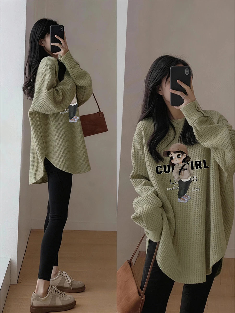 Women's Base Shirt Casual Style plus Size Inner Wear Shark Pants Matching Top Mid-Length Butt Covering Fashionable Winter T-S...