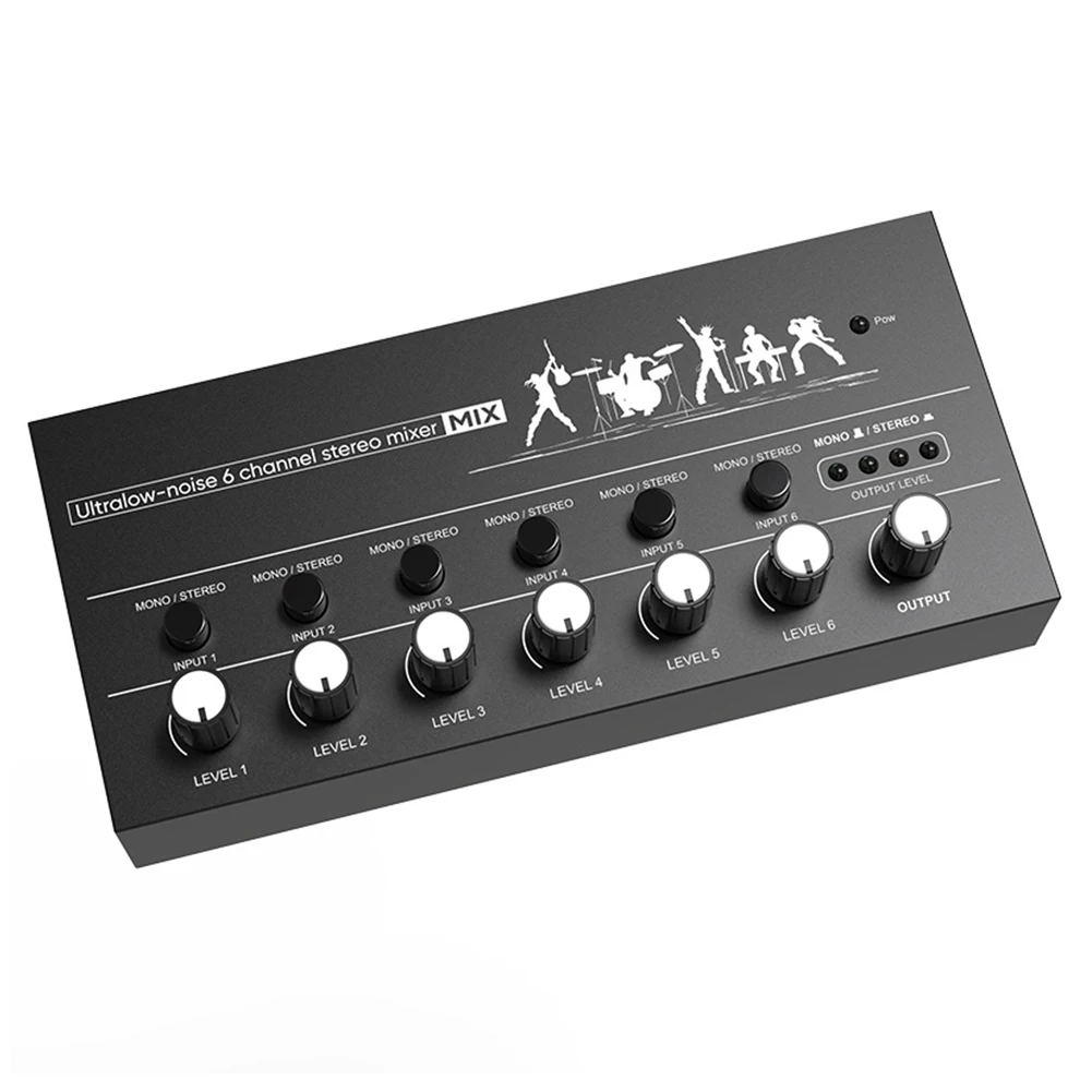 6-Channel Mini Audio Mixer DC 5V Sound Mixer Ultra Low Noise Stereo Mixer Easy Operation for Guitars Bass Keyboards Mixer