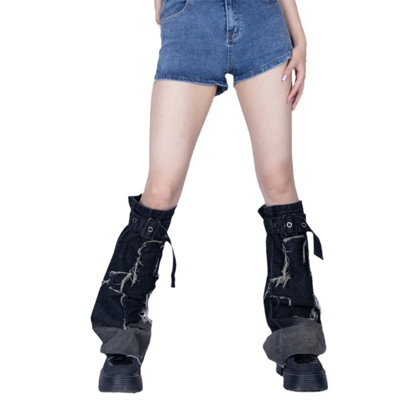 

Women Denims Leg Warmers Student Girls Harajuku Leg Cover Middle Tube Socks