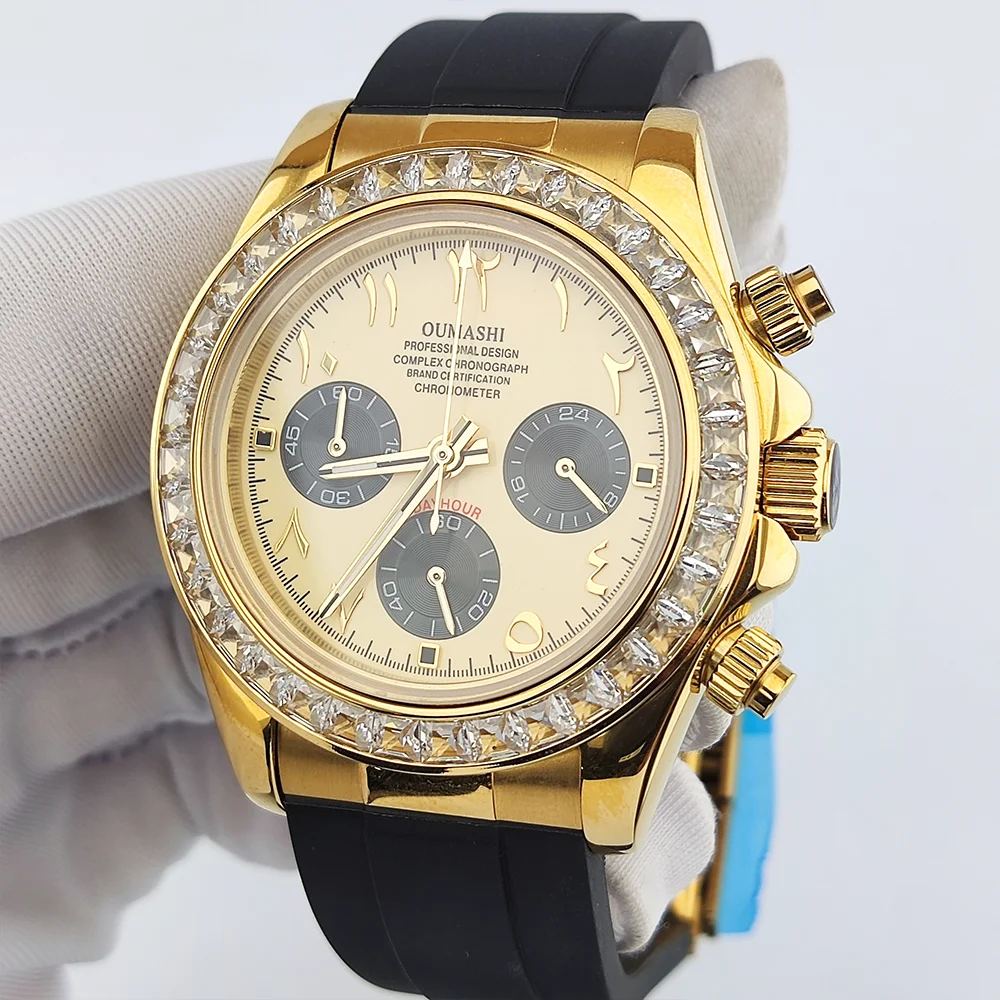 Orologi con movimento VK63 orologi con cinturino in caucciù quadrante arabo orologi da uomo di fascia alta orologi di lusso OUMASHI supportano il logo personalizzato