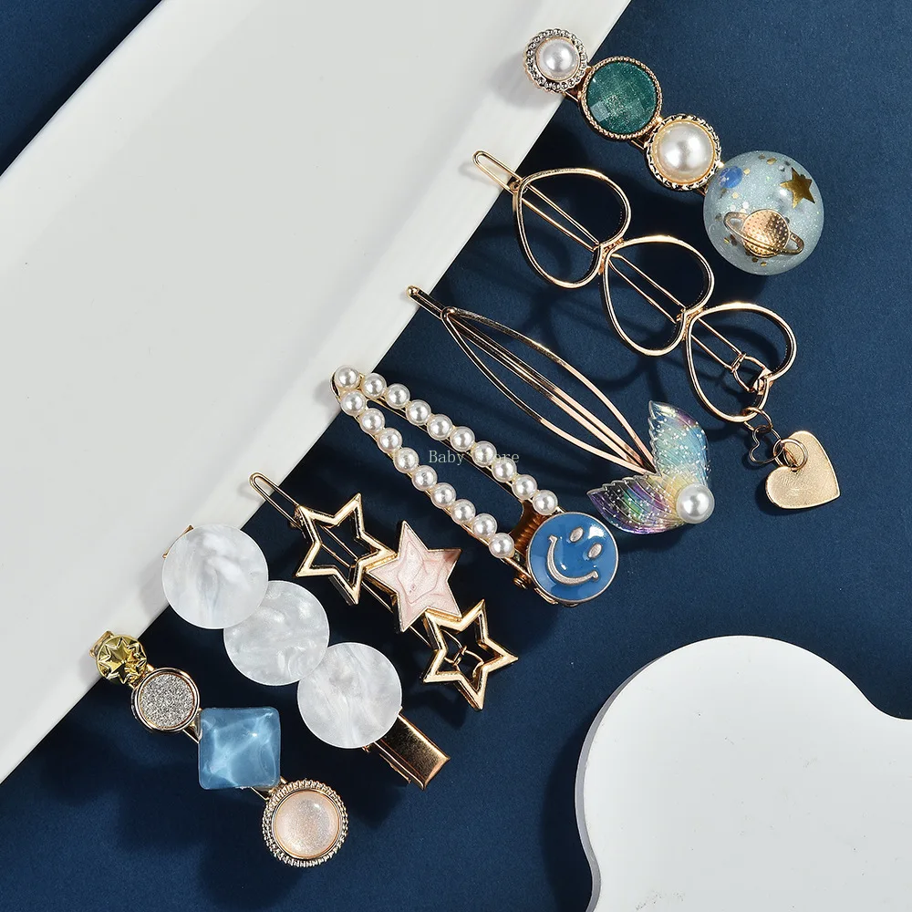 

New Fashion Set Pearl Hair Clip For Women Korean Hairpins Geometric Crystal Hair Barrettes Girl Hair Accessories Hairgrip