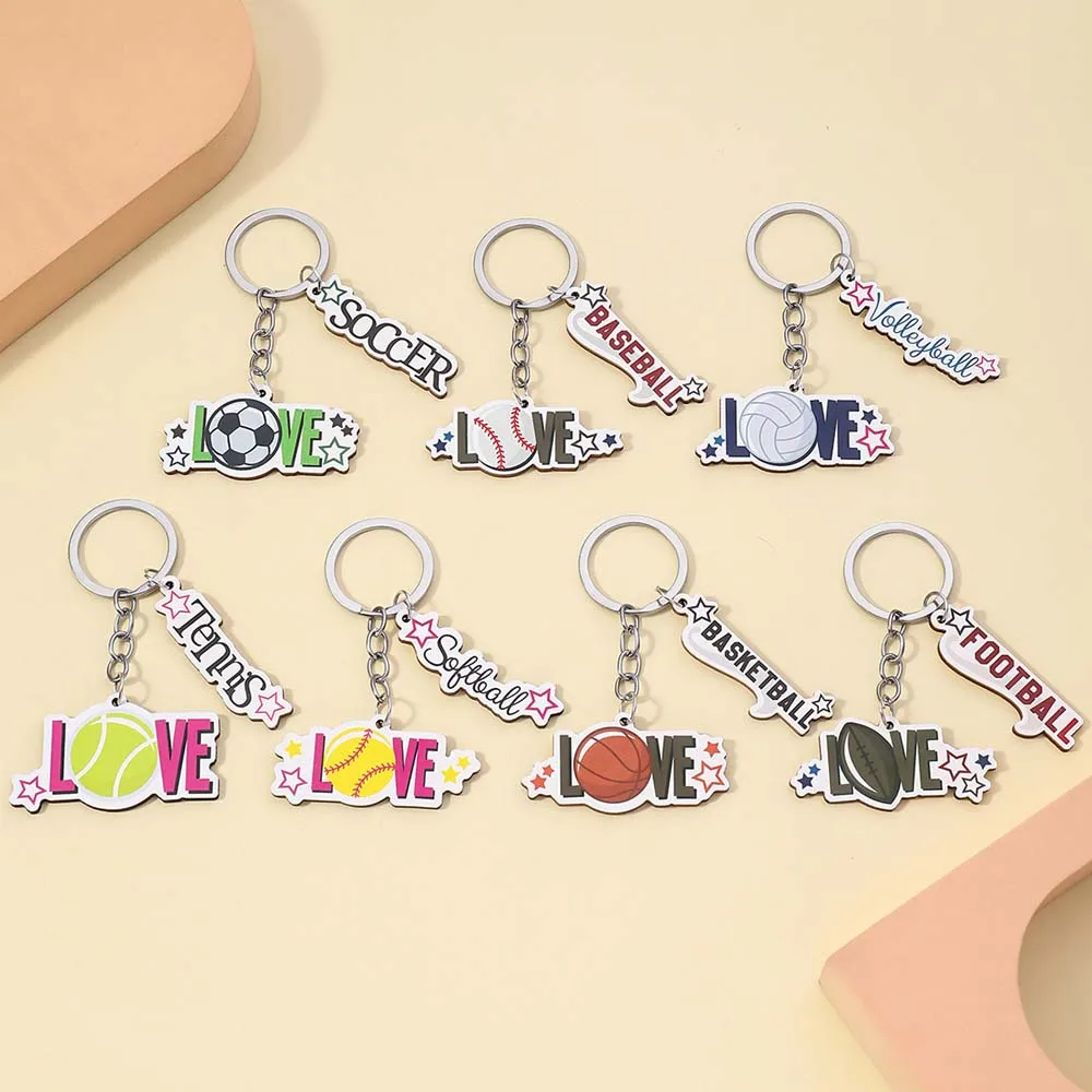 7 Styles Creative Bag Accessories Football Keyring Volleyball Baseball Soccer Key Chain Wood 7 Styles Tennis Bag Pendant Gift