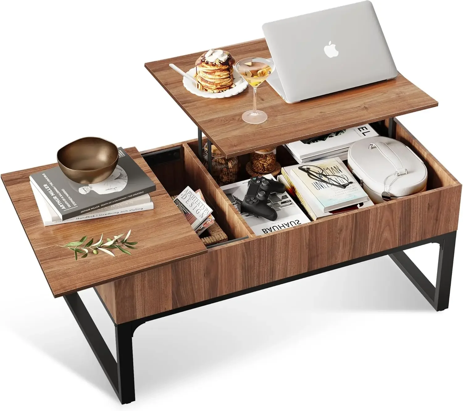 Mesa de centro elevatória com armazenamento, mesa de centro com tampo elevatório e tampo deslizante, mesa de centro de madeira