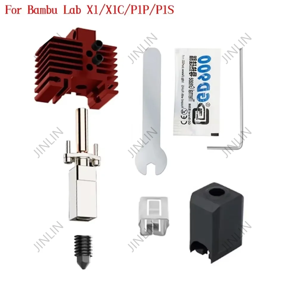 Upgrade V2 Hotend Kit For Bambu Lab X1 P1P P1S Hard Steel Nozzles Bamboo Bambulabs Combo Bimetal Heated Block Thermistor Red