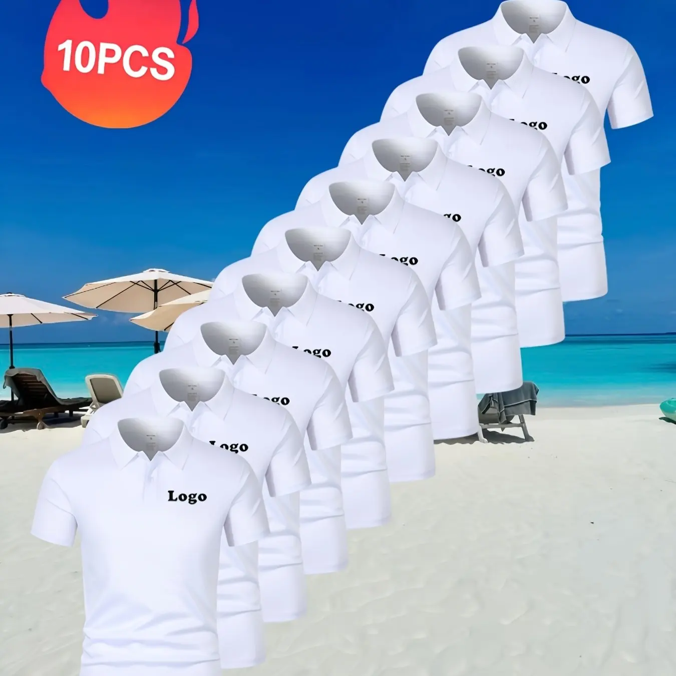 10-Pack Casual Style Custom Polo Shirts Soft Breathable Fabric Short Sleeve Collared Shirts Add Your Photo/Selfie