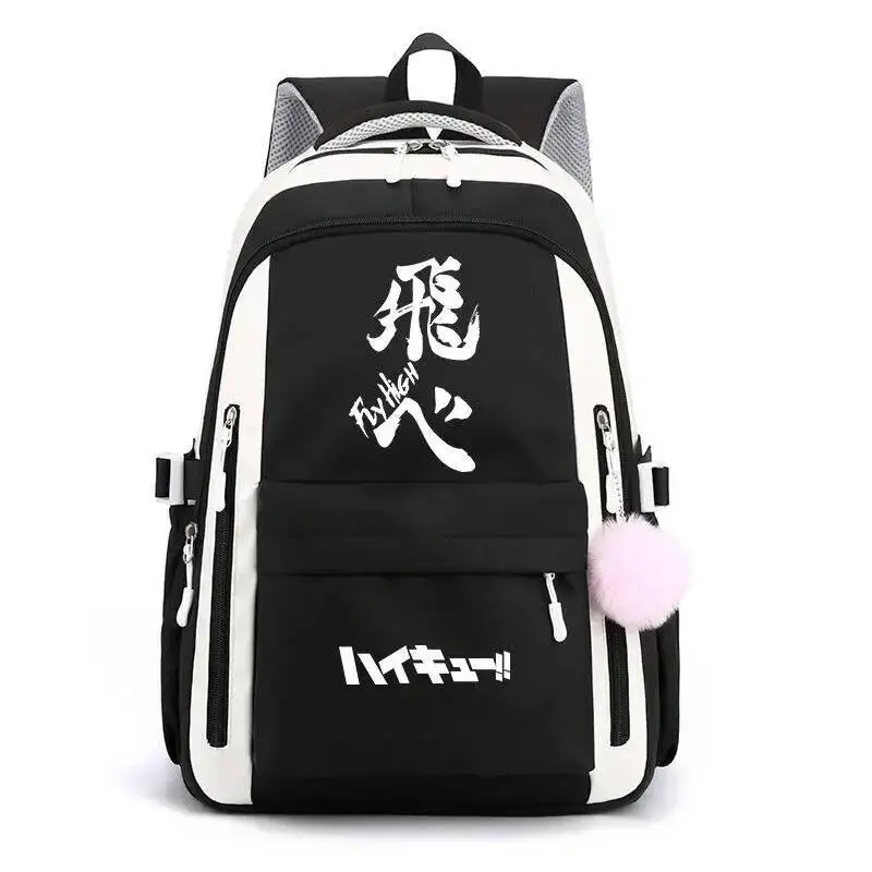 

Anime Game Breathable Mesh Black Blue Pink Purple Haikyuu Student Teens School Bags Backpacks
