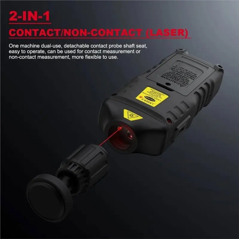 USER FRIENDLY-HT671 2-In-1 Contact Digital Tachometer Handheld Speedometer 99999 RPM Tachometer