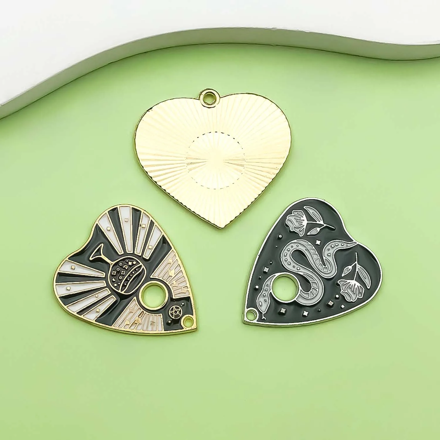 10/12pcs Black Enamel Heart Card Charms Alloy Halloween Decoration Pendants for DIY Bracelet Necklace Jewelry Making Accessories