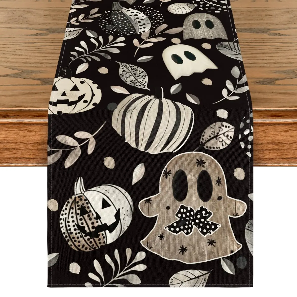 

Ghost Pumpkin Leaves Eucalyptus Halloween Table Runner,Seasonal Fall Kitchen Dining Table Decoration for Home Party Decor