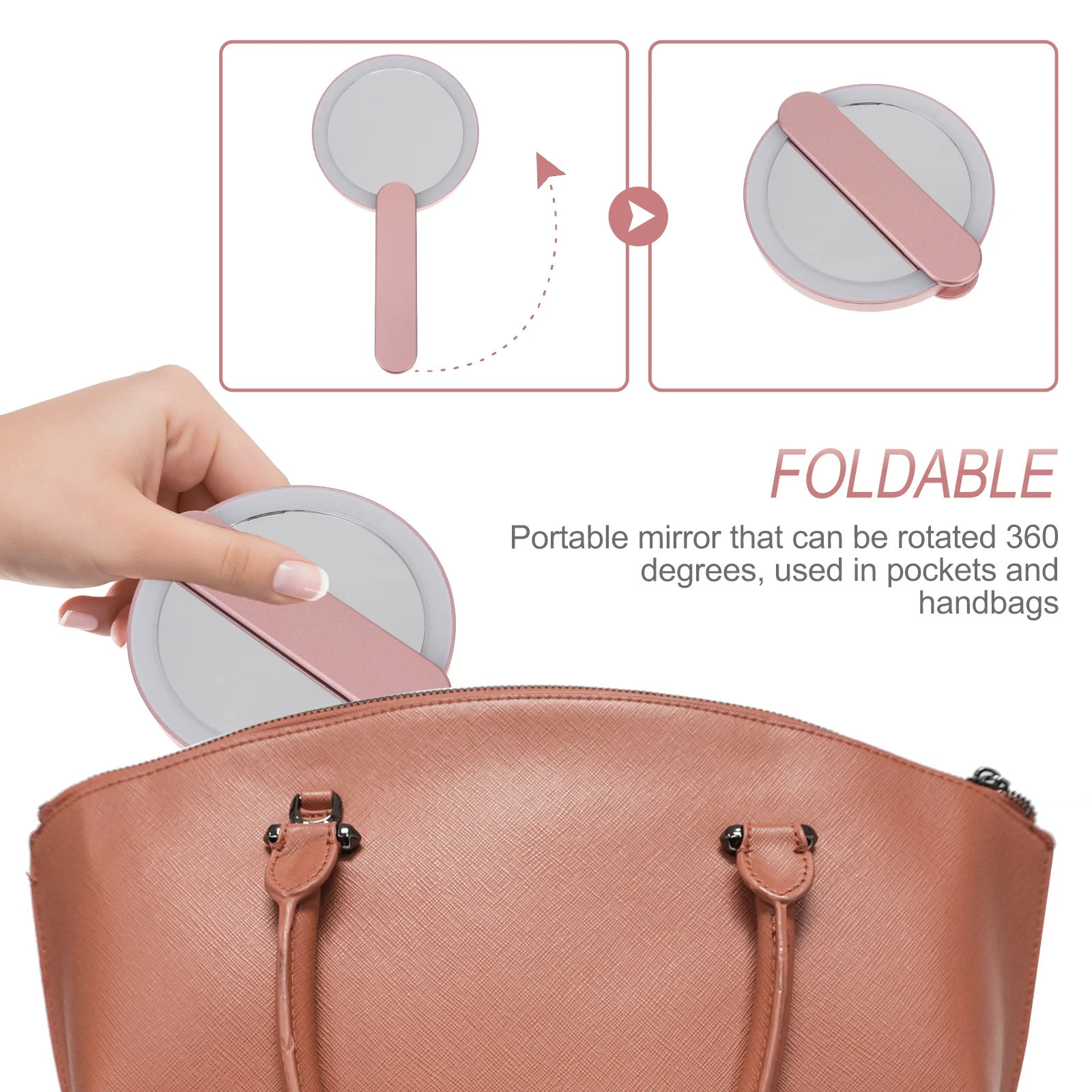 Handheld Makeup Mirror Smooth High Definition LED Light Mini Female Vanity Mirrors Round Portable Cosmetics Tool for Bedroom