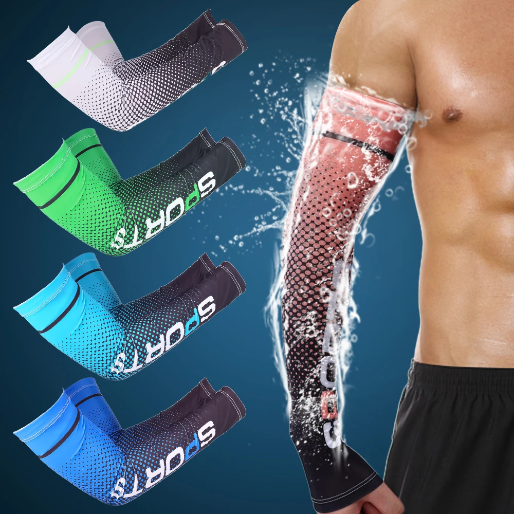 1Pair Cool Men Cycling Running UV Sun Protection Cuff Cover Protective Arm Sleeve Bike Sports Outdoor Gloves Arm Warmers Sleeves