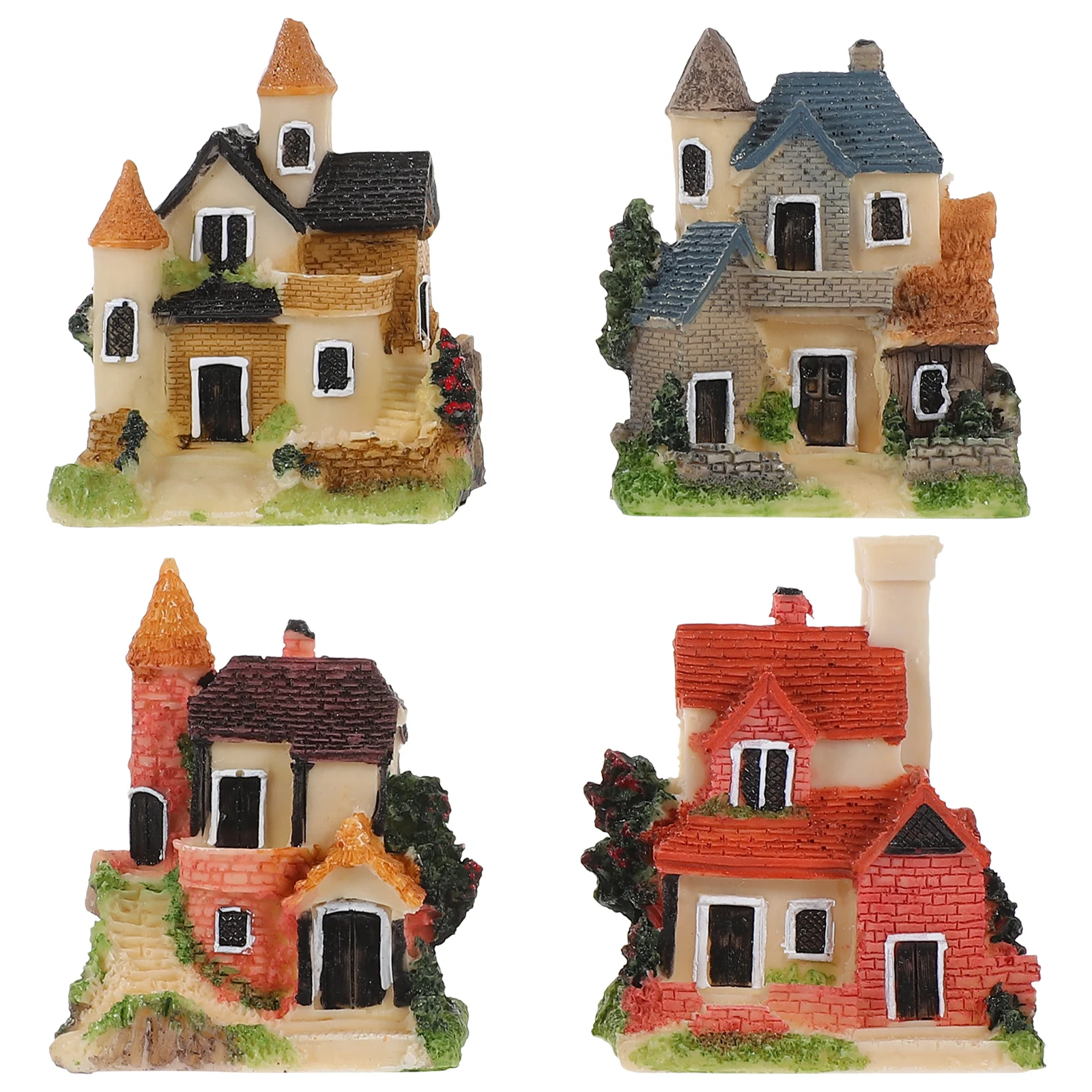 4-delige hars landschapsornamenten schattig mini-huisdecor creatieve huisjeaccessoires kleine tuin desktop thuisbenodigdheden