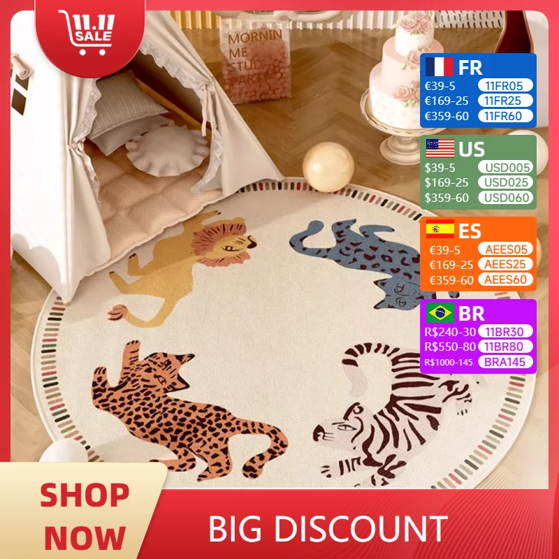 Carpet for Living Room Cartoon Style Soft Coffee Table Rug Round Art Pattern Plush Fluffy Bedroom Bedside Floor Mat Alfombra 양탄자