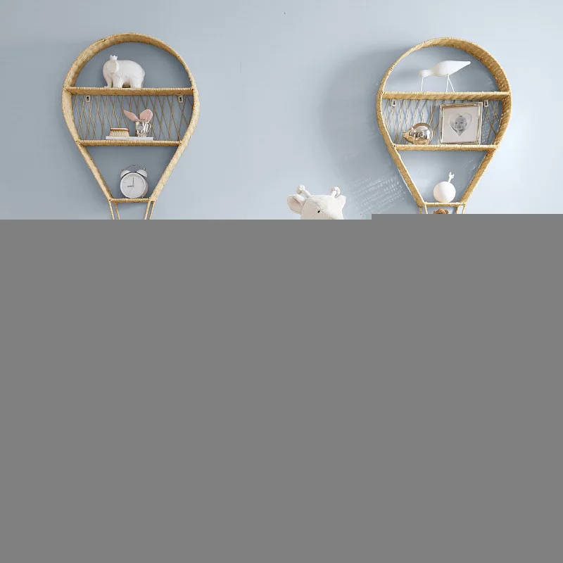 Nordic Style Rattan Wall-Mounted Storage Rack Hot Air Balloon Decorative Organizer Home Storage Basket