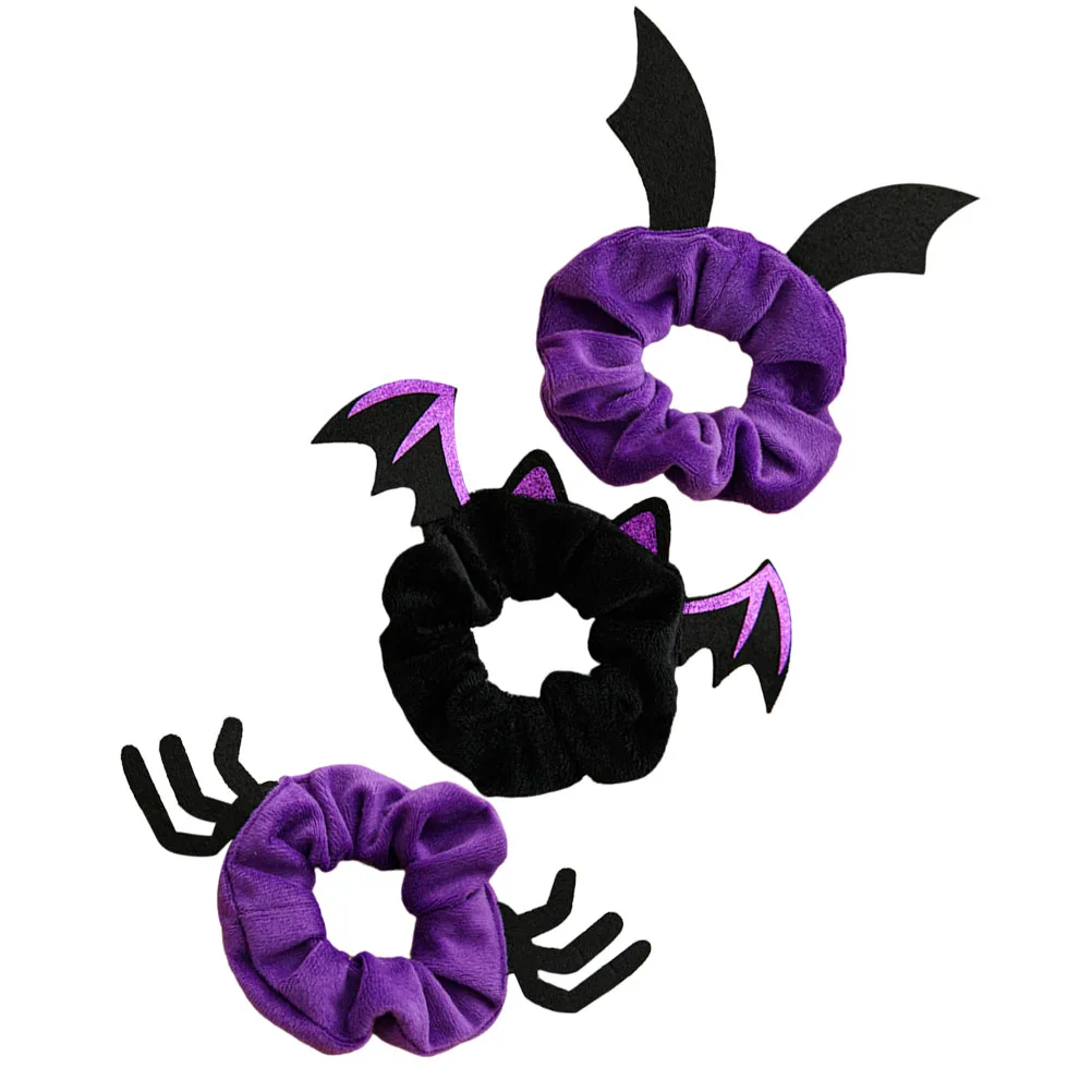 

3 Pcs Hair Scrunchies Women Funny Accessories Elastic Ponytail Holders Halloween Decor Purple Spider Bat Demon Durable Hair Ties