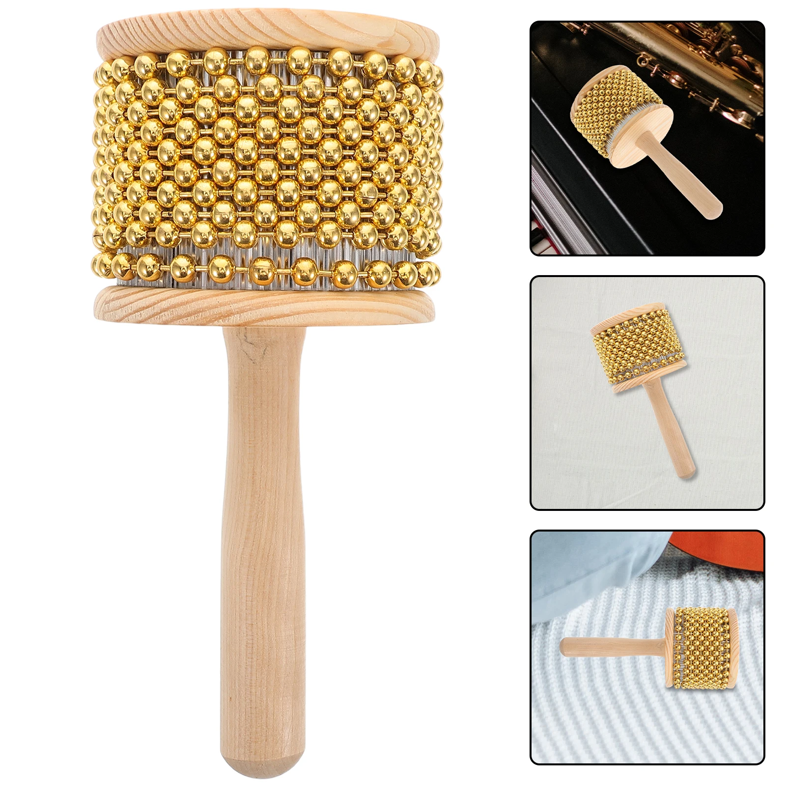 

Portable Wooden Cabasa Professional Percussion Instrument Kids Adults Exotic Sound Metal Beads Shaker For