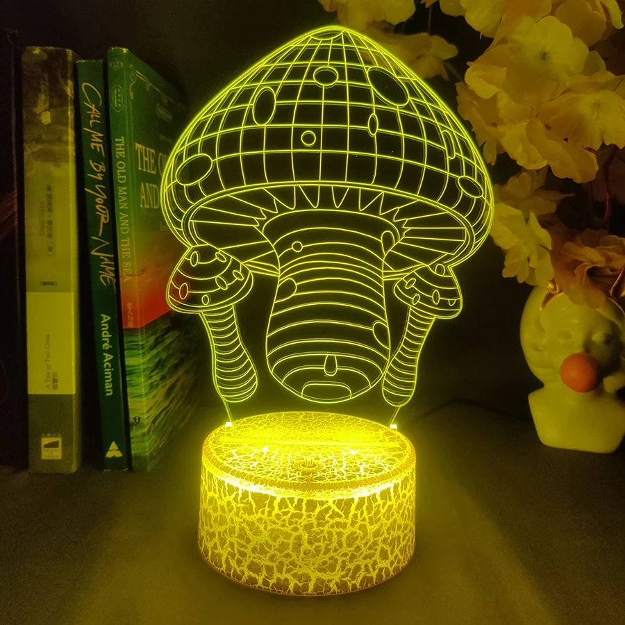 Cute Mushroom Lamp 3D Acrylic Hologram Nightlight for Kids Bedroom Bedside Table Decorative Lights Mushroom Desk Lamps Xmas Gift