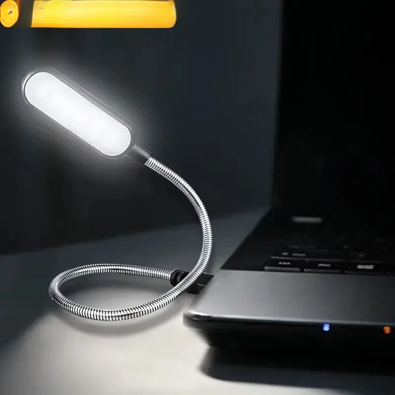 Mini Luminária LED USB para Livros, Lâmpada de Leitura Flexível com Haste Gooseneck, Luz Noturna Portátil. Luz USB Plug-in para Power Bank, Laptop, Notebook