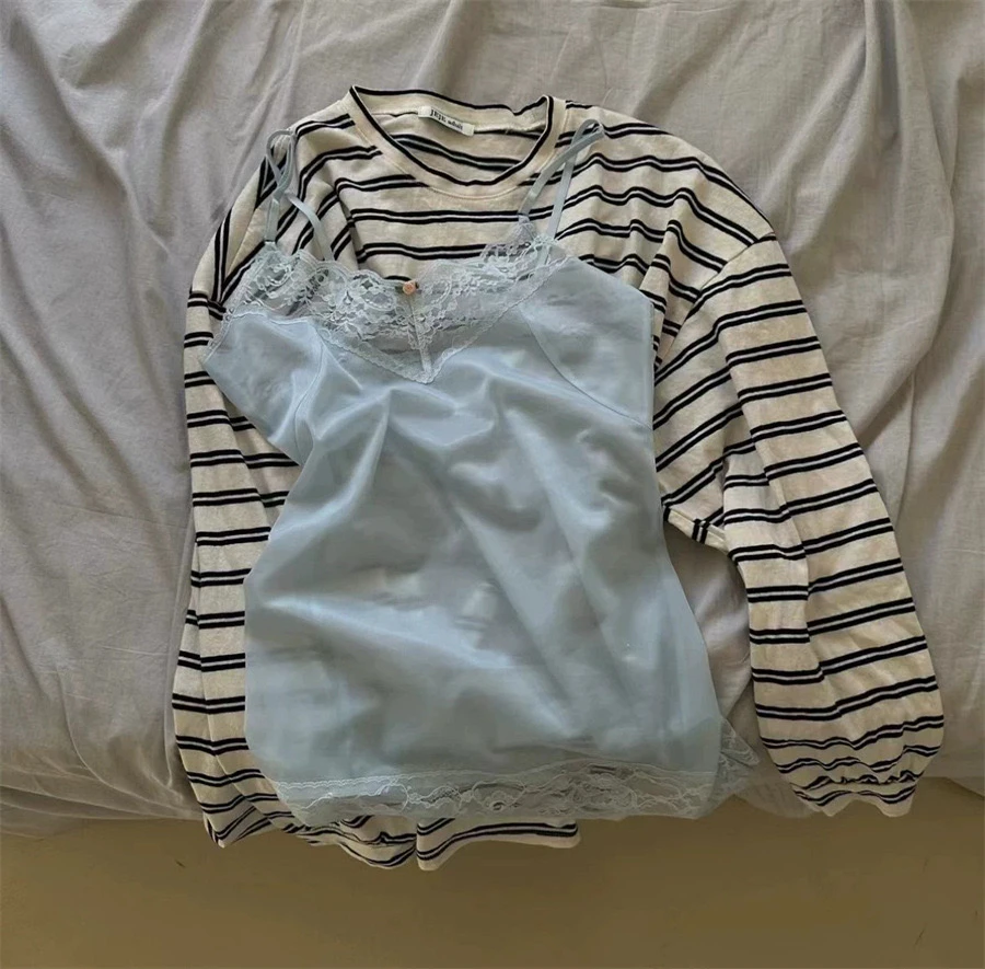 Sexy Me Chest Bared Lace Patchwork Strap Top Layered Wear Blue Rose Color Vaion Sle Regular Length Polyester Fiber