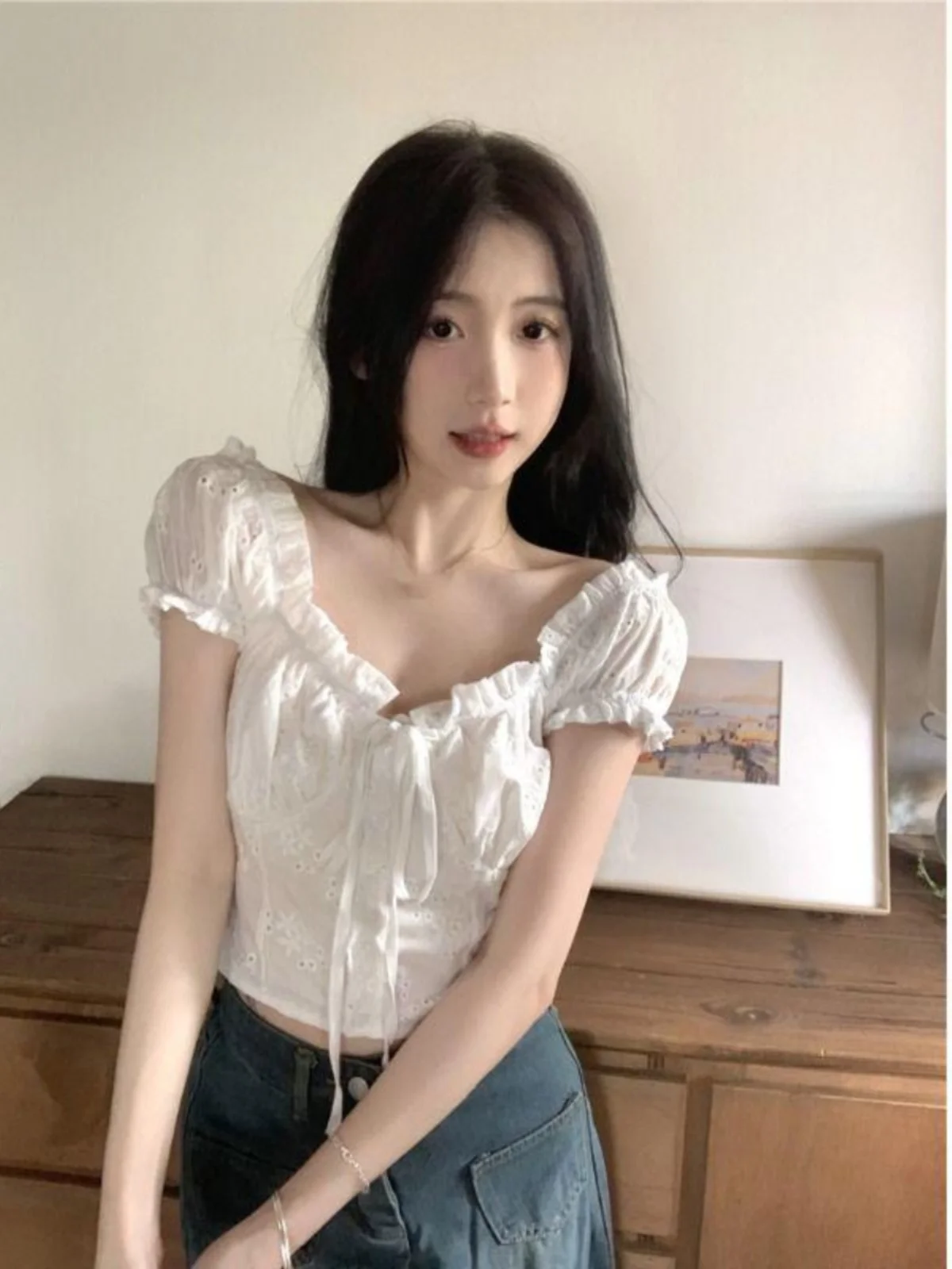 

Нежный белый топ с вышивкой и ажурным дизайном для женщин, летняя коллекция 2025, новая модная модель