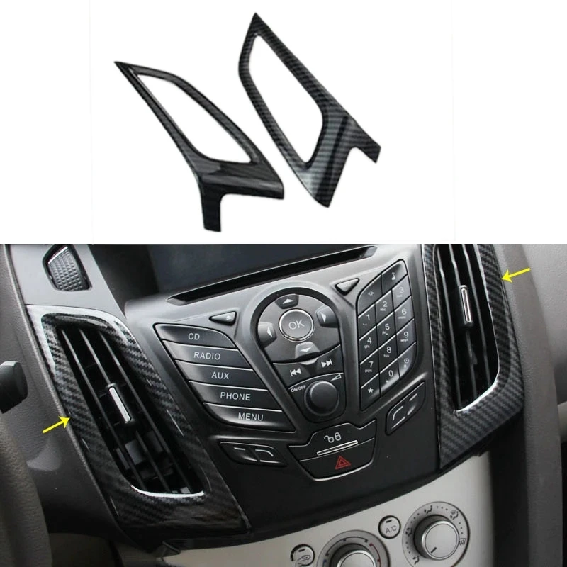 2PCS for Ford Focus MK3 2012-2014 Carbon Fiber Color ABS Interior Dashboard Air Conditioner Vent Outer Frame Trim