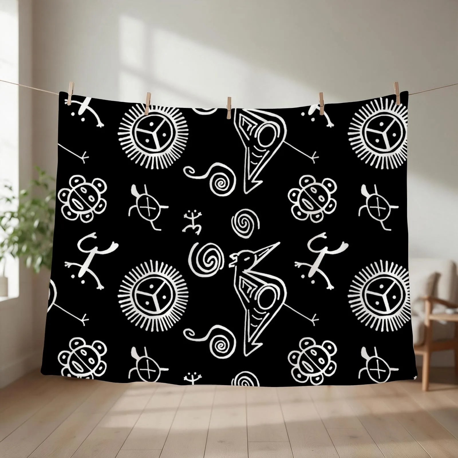 Taino Symbols | Black and White Taino Art Throw Blanket Beautifuls valentine gift ideas Plaid on the sofa Blankets